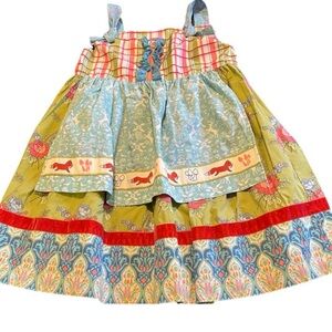 Matilda Jane Green Plaid & Floral Layered Dress with Red Accents.